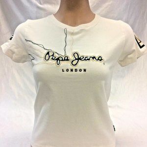Women's Fashion Pepe Jeans Ivory | Green Tee Shirt